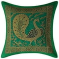 thumbnail image 2 of Stylo Culture Ethnic Couch Pillow Slipcovers Dancing Peacock Floral Emerald Green And Gold Throw Pillow Covers 12x12 Jacquard Weave Banarsi Bohemian Brocade 30x30 cm Cushion Covers (Set Of 2), 2 of 4