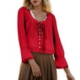 thumbnail image 2 of vigerkar Womens Lace Shirts Long Sleeve Button Up Chiffon Tie Front Flowy Beach Vacation Bohemian Y2k Clothes Tops Red, S, 2 of 7