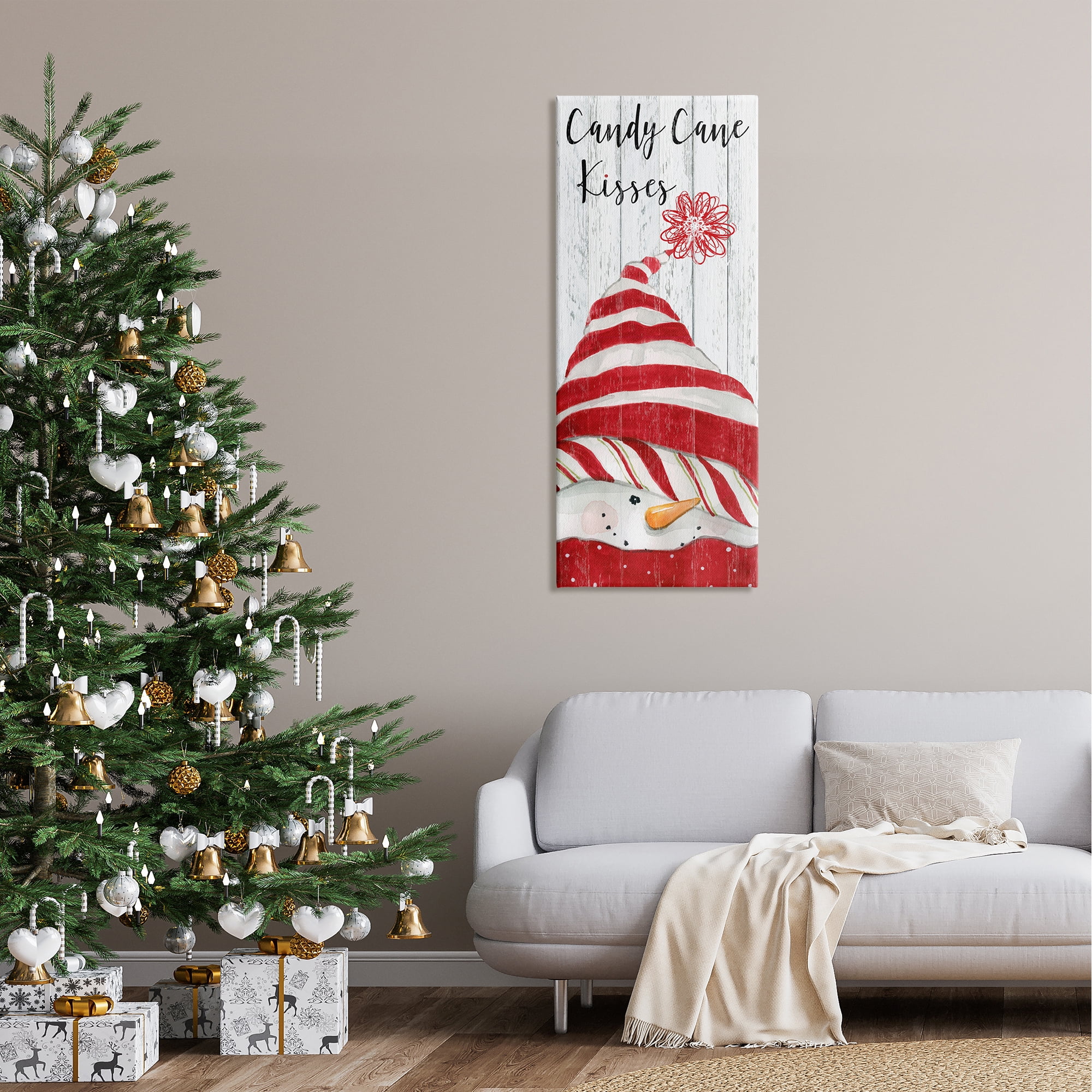 Stupell Industries Candy Cane Kisses Phrase Holiday Painting Gallery Wrapped Canvas Print Wall Art, 20 x 48