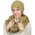 thumbnail image 2 of C.C Unisex Soft Stretch Chunky Cable Knit Beanie and Infinity Loop Scarf Set, Camel, 2 of 3