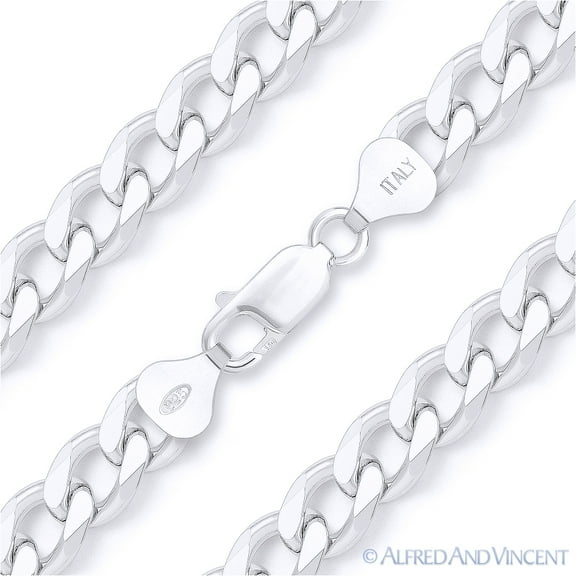 8mm Cuban / Curb Link Italian Chain Necklace in Solid .925 Sterling Silver