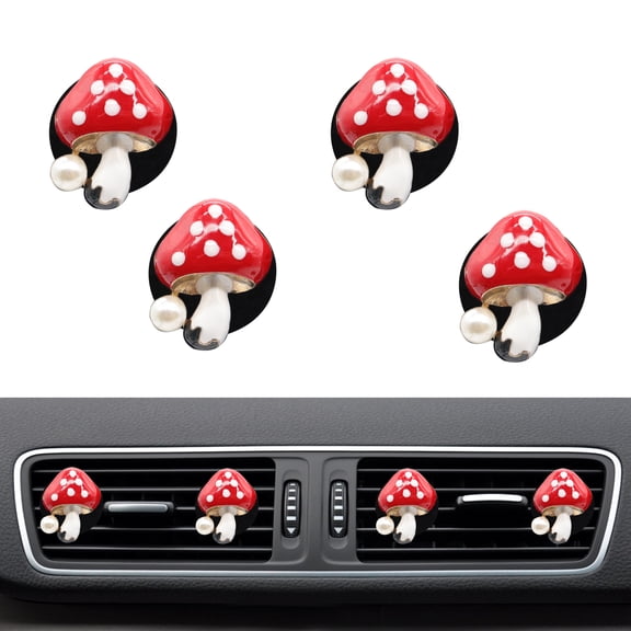 Cute Mushroom Car Air Freshener Vent Clips,4pcs Red Mushroon Refillable Car Air Freshener Decorative Clips Car Diffuser,Providing Bloom Car Scent