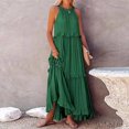 thumbnail image 4 of Womens Dresses Summer Sleeveless Long Solid Color Loose Halter Neck Ruffle Maxi Beach Casual Dress Green XL, 4 of 8