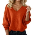 thumbnail image 3 of Sweater for Women Soft Oversized V Neck Solid Color Casual Pullover Sweaters Loose Knit Long Sleeve Shirts Top, 3 of 5