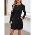 thumbnail image 6 of Osfvolr Long Sleeve Dress for Women Tunic Sweater Dresses with Pockets Fashion Buttons Side Black XL, 6 of 8
