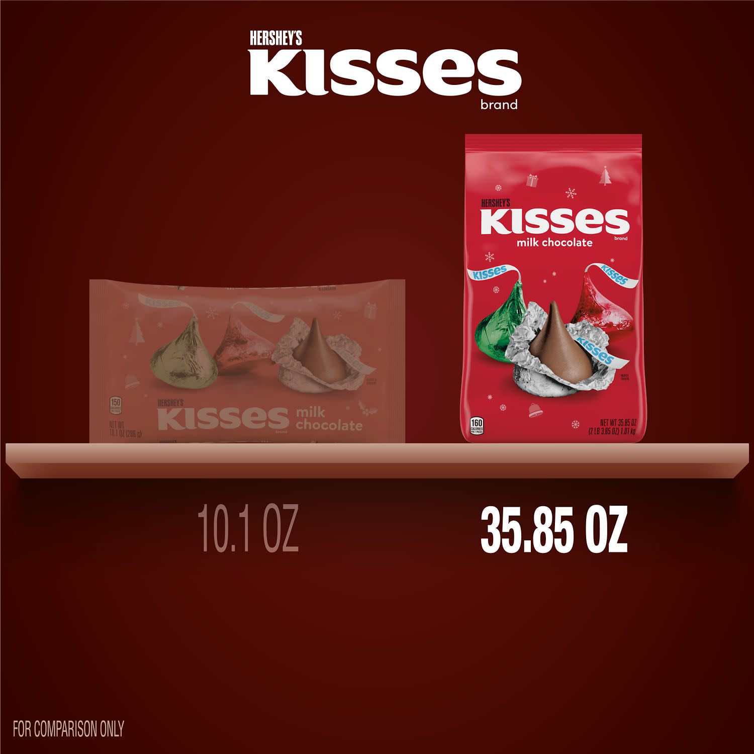 Hershey's Kisses Milk Chocolate Christmas Candy, Bulk Bag 35.85 oz