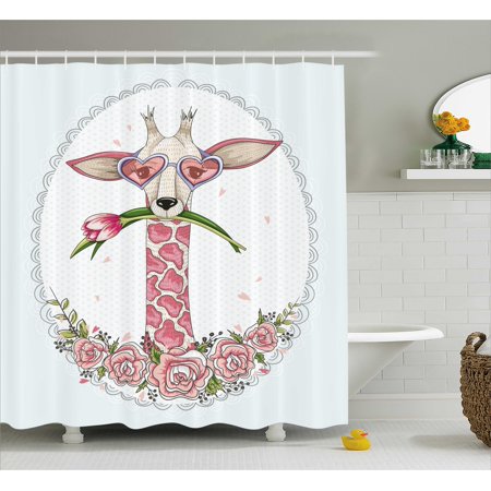 Valentine Shower Curtain Cute Hipster Giraffe With Tulip And Heart Valentine Shower Curtain Cute Hipster Giraffe With Tulip And Heart Shaped Gl Vintage Frame