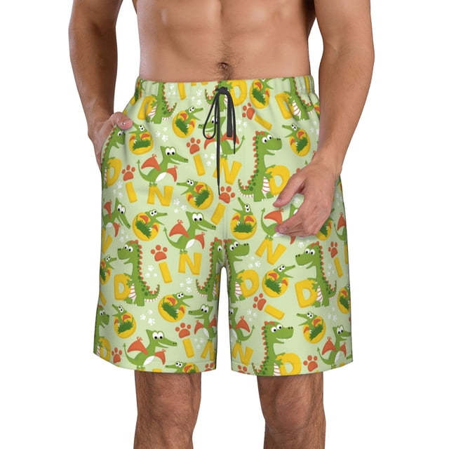 Fotbe Cartoon Dinosaurs,Cute Dinosaurs Trajes de Baño Estampados para Hombre, Shorts de Verano de Secado Rápido, Ropa de Playa, Bañadores-Medium