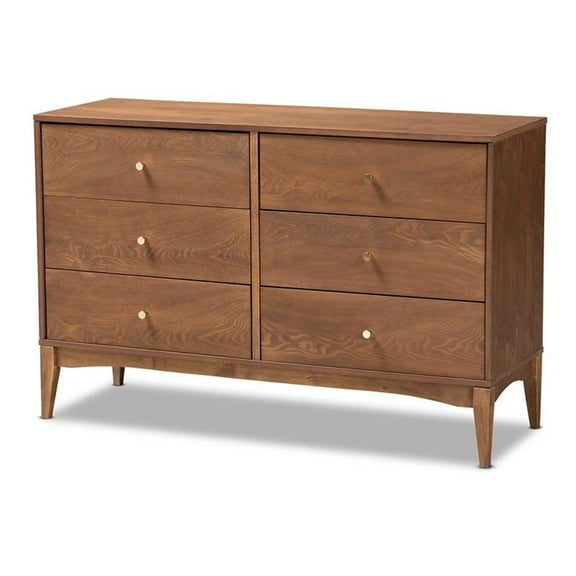Bowery Hill Mid-Century Ash Walnut Finished Wood 6-Drawer Dresser