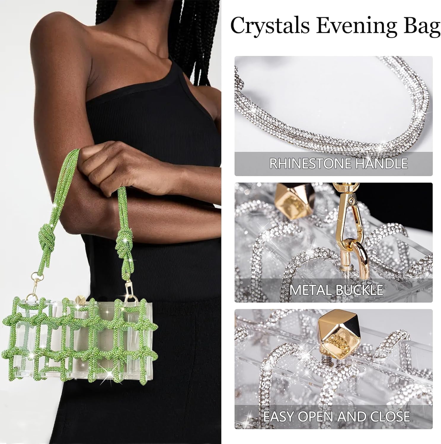 SQDWYGG Clear Acrylic Purse Bag with Rhinestones Clutch Purse Evening Clutches for Wedding and Party,1,1,1,Green,Acrylic,Green,Top-Handle Bag,Small