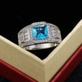 thumbnail image 2 of 2.9Ct Princess Lab Created Blue Topaz Men's Halo Band Ring 14K White Gold Finish, 2 of 5
