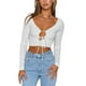 thumbnail image 2 of Sunloudy Suéter de color sólido para mujer, blusas cortas sin espalda de manga larga con cuello en V profundo, S / M / L / XL Sunloudy moda, 2 of 9