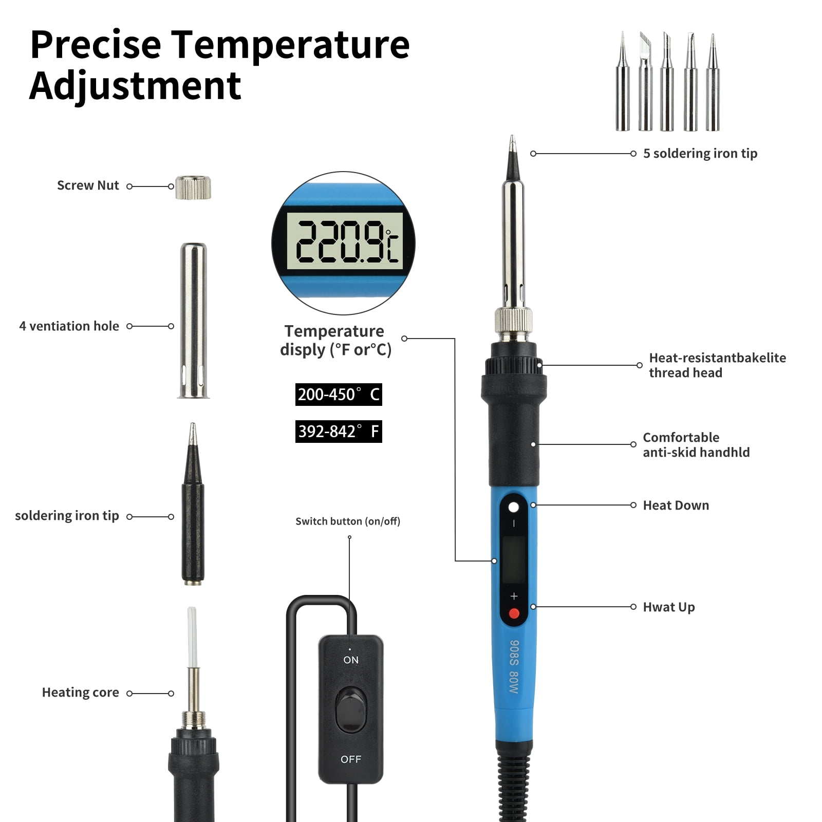 Bcamelys Soldering Iron Kit with Multimeter,Digital Display Electric Soldering Iron Tool Set 18Pcs