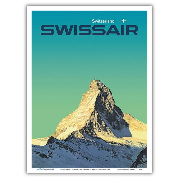 Switzerland - SwissAir - Matterhorn - Vintage Airline Travel Poster by Manfred Bingler c.1964 - Master Art Print (Unframed) 9in x 12in