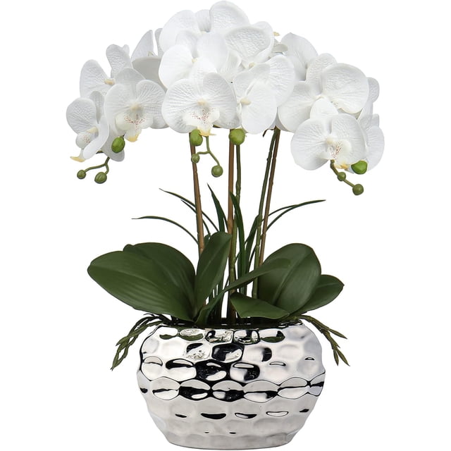 Planta Artificial orquídeas Decorativas como Flores Reales Ligero Maceta de cerámica decoración de Mesa alféizar de Ventana Altura 47 cm Blanco