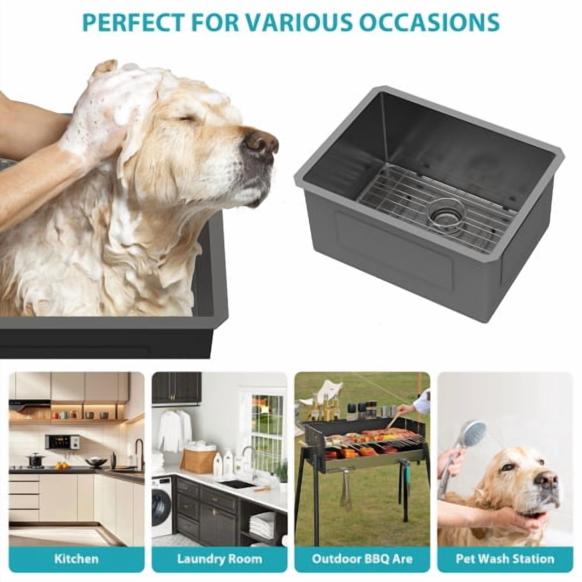 24-in Undermount Laundry Sink Gunmetal Black 16 Gauge Stainless Steel Deep Single Bowl Utility Sink for Laundry Room Kitchen And Pet Wash