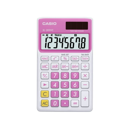 Casio 8-Digit Display Solar Wallet Calculator, Pink