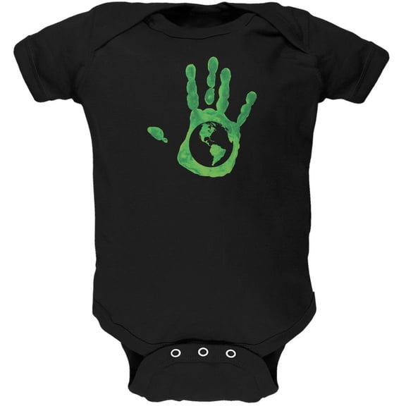 Earth Day - Handprint Earth Black Soft Baby One Piece - 18-24 months