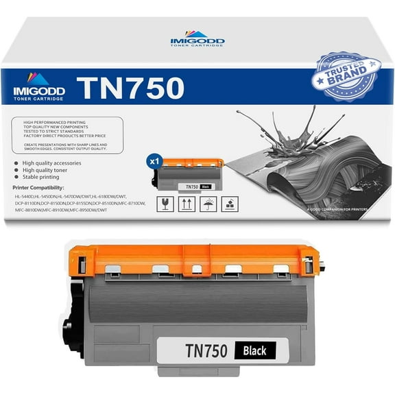 1-Pack TN750 Black Toner Cartridge Replacement for Brother High Capacity 9,000 Pages with HL-5440D 5450DN 5470DW/DWT 6180DW/DWT DCP-8110DN 8150DN 8155DN 8510DN MFC-8710DW 8810DW 8950DW/DWT Printer