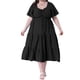 thumbnail image 2 of Vestido de verano para mujer de tallas grandes Agnes Orinda, con escote corazón, volantes, mangas cortas y diseño en capas, midi, talla 5X, color negro, 2 of 6