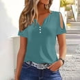 thumbnail image 4 of Ashirexll Shirts for Women, Casual Tops for Women, Summer Fashion Solid Color V-Neck Casual Short Sleeved Top Sky Blue A S, 4 of 7