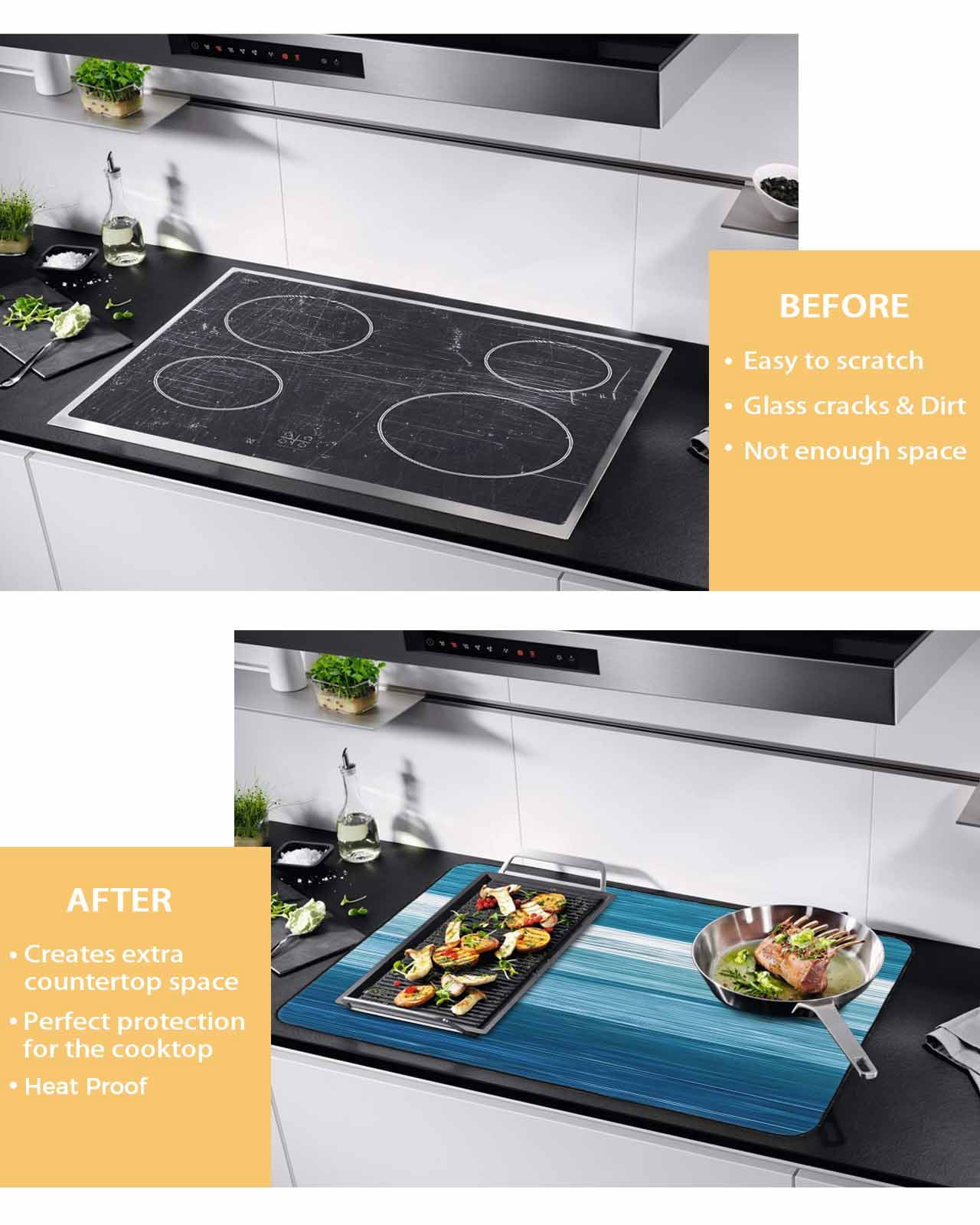 nqOlkjepod Large Induction Cooktop Protector Mat 24"x21", Blue White Ombre Stove Top Covers for Electric Stove, Modern Gradient Abstract Aesthetic Stove Burner Cover Mats, Glass Top Stove Cover