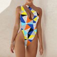 thumbnail image 2 of Traje de baño de una pieza para mujer, un solo hombro, cuello profundo, hermosos patrones, traje de baño de cintura alta tipo 3 S, 2 of 6