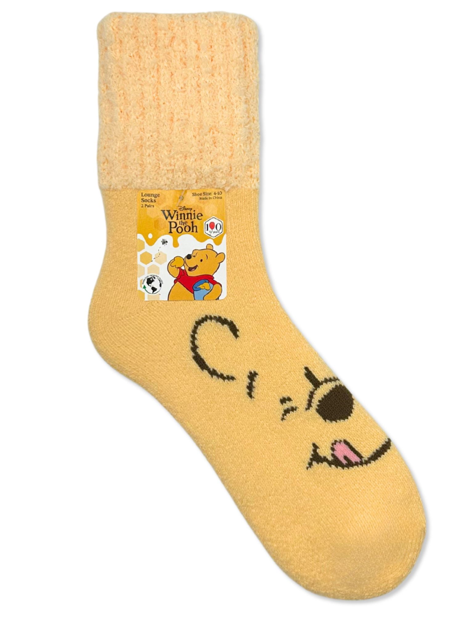 Disney Winnie the Pooh Women's Cozy Crew Socks, 2-Pack, Shoe Sizes 4-10