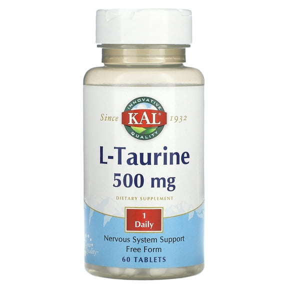 KAL L-Taurine 500mg | Healthy Nervous System, Cardiovascular, Visual & Detox Function Support | 60 Tablets