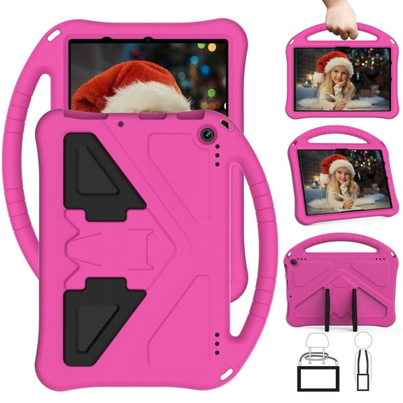 Kids Case for iPad 9th/ 8th/ 7th Generation 10.2 inch (2021/2020/2019),Built-in Kickstand, Rugged Durable Shockproof Lightweight Handle Protective Silicone Hard PC Protection Case, Rose