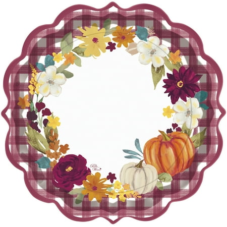 The Pioneer Woman Gingham Harvest Multi-color Asymmetrical Thanksgiving Paper Party Supply Sets, (8 Pieces) 11.5"