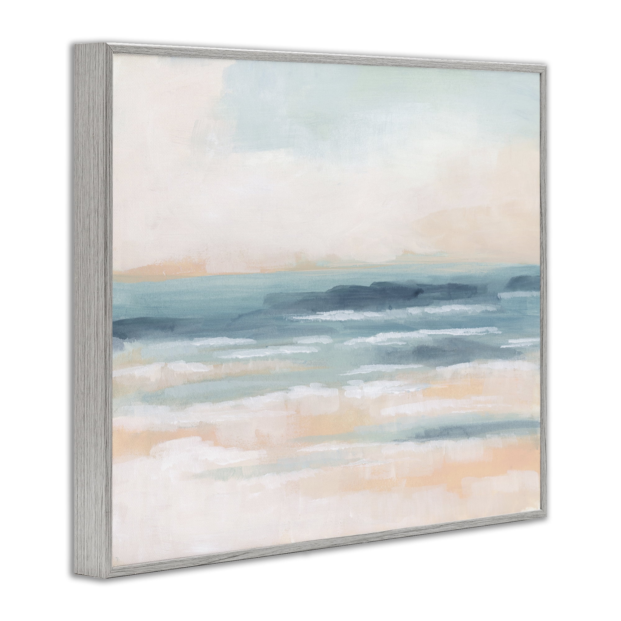 Stupell Industries Pastel Beach Coast Landscape Painting Gray Framed Art Print Wall Art, 14 x 11