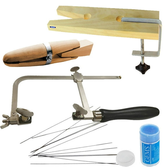 Jewelry Making Set - Bench Pin Saw Frame Ring Clamp Swiss Blades & Lubricant