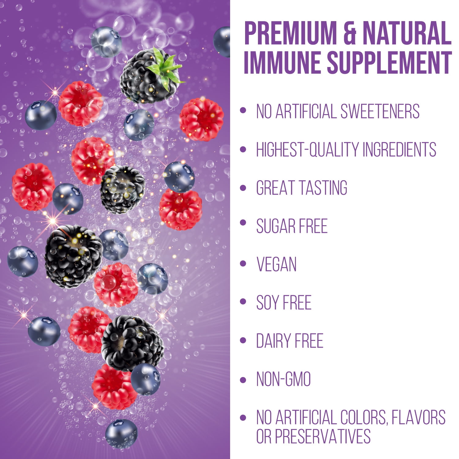 GoBiotix Immunity Fizz Drink with Vitamin C, Zinc & Elderberry for Immune Support, Berry, 30 Servings