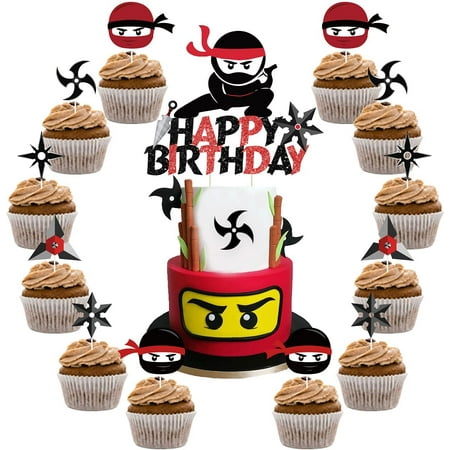 Decorations De Gateau Ninja Decorations De Gateau Joyeux Anniversaire Decorations De Cupcakes Total De 25 Pieces