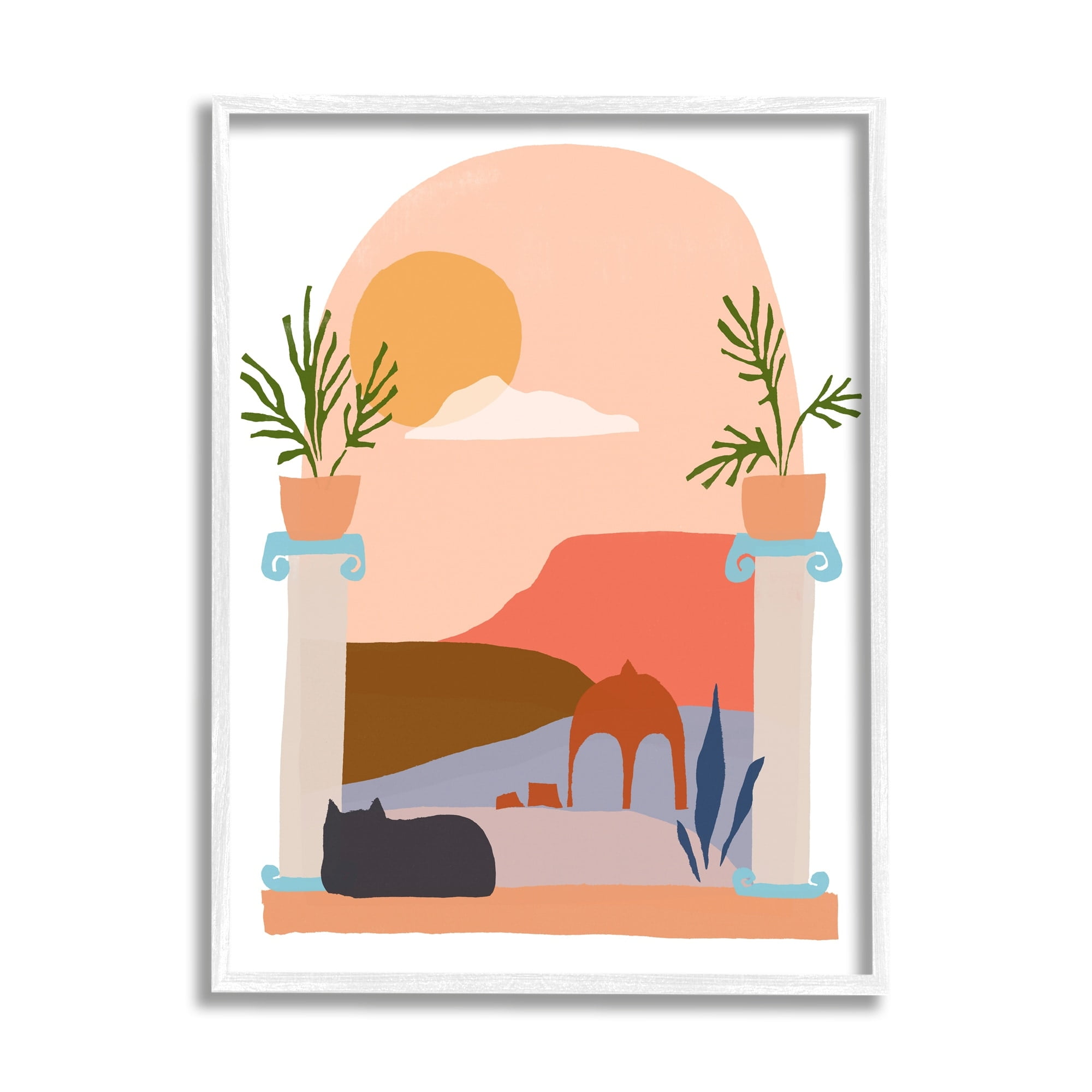Stupell Industries Black Cat Watching Peaceful Sunny Hills Scenery Graphic Art White Framed Art Print Wall Art, Design by June Erica Vess