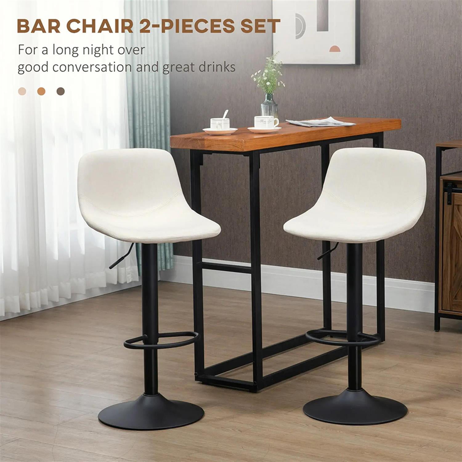 Demi Bonn Modern Swivel Bar Stool Set of 4 with Adjustable Height, Bar Height Stool with Upholstered Back and Steel Legs for Kitchen, Dinning Room, White