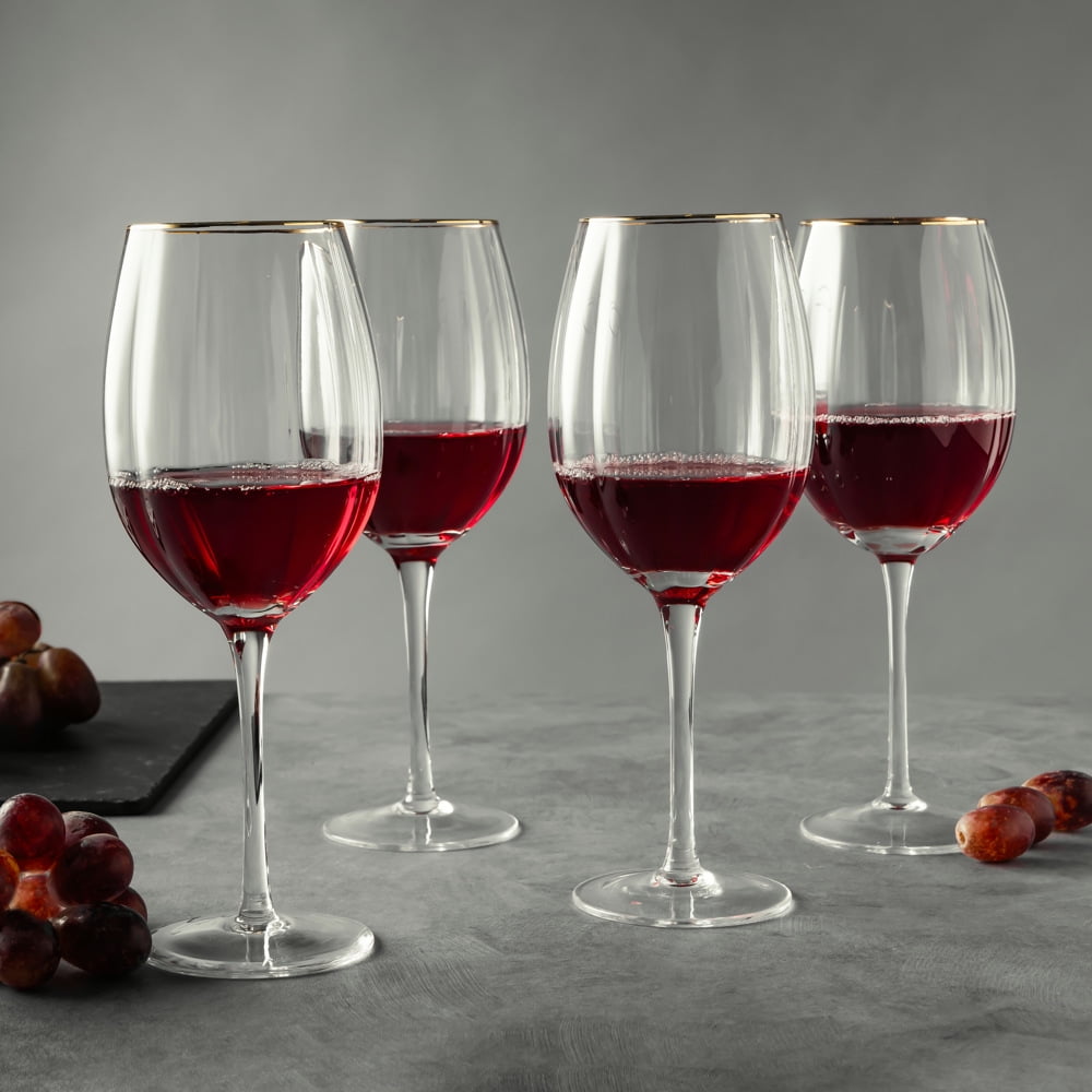 Thyme & Table Scalloped Wine Glasses with Gold Rim, Set of 4