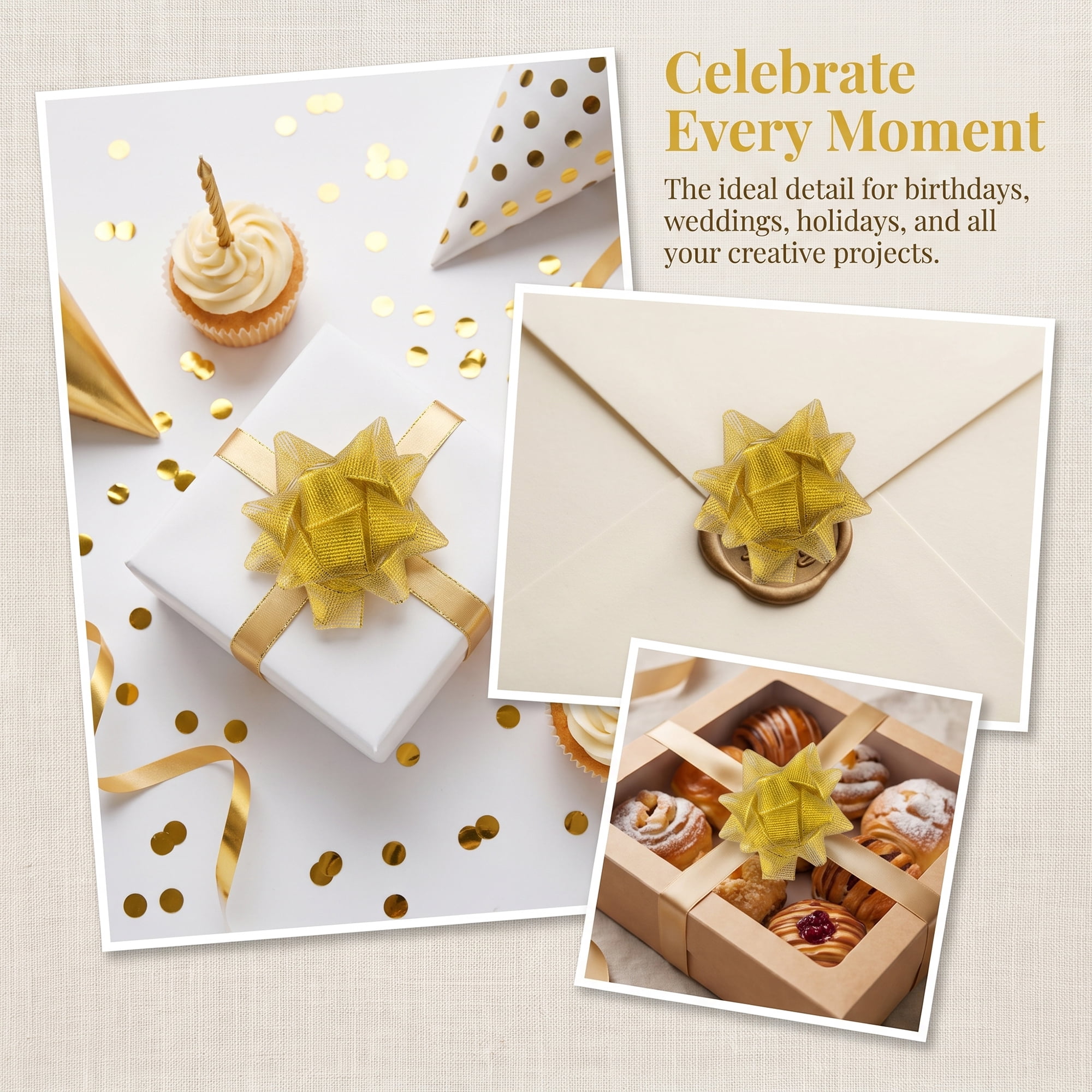 Unique Bargains Multi-Layer Star Gift Bows for Holiday Gift Wrapping and Decoration Gold