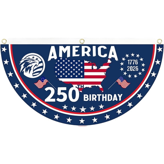 America 250th Anniversary Flag, 1.5X3 FT 1776-2026 Fan Flags, Patriotic Stars Yard Signs Hanging Decor for Outdoor, Front Door, Porch, Welcome Backdrop with Brass Grommets(StyleB)