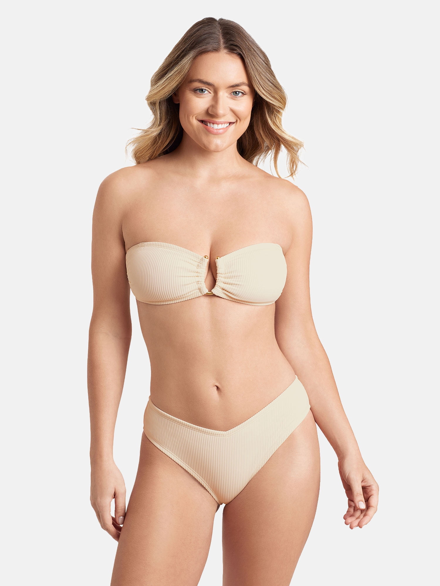 Sofia by Sofia Vergara Women's and Women's Plus RIB U-Ring Front Bandeau Bikini Tops