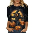 thumbnail image 2 of VKOYWKM Womens 3/4 Sleeve Tops Halloween Shirts Halloween Pumpkin Witch Graphic T Shirts Halloween Party Blouse Crew Neck Loose Spooky T-Shirts, 2 of 5