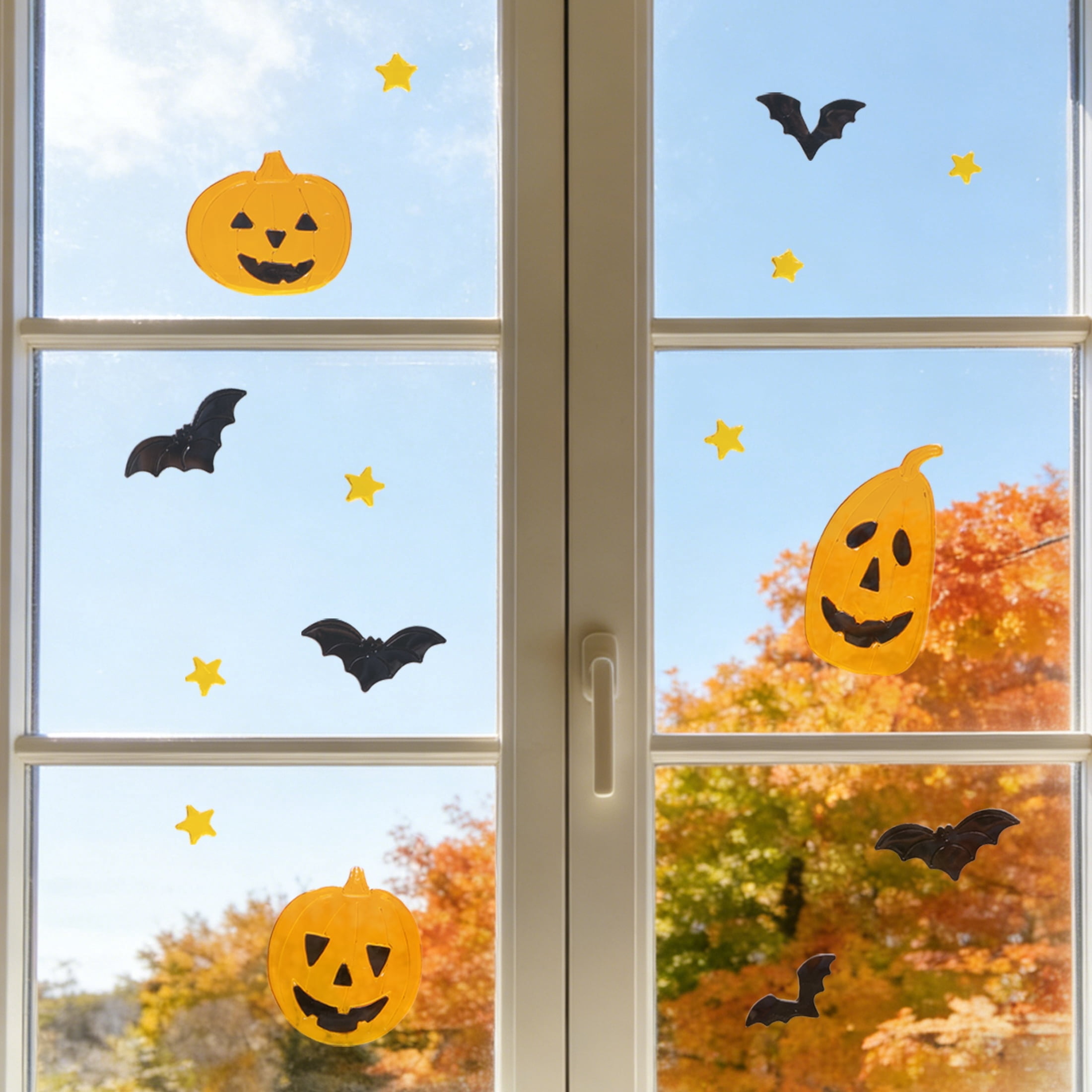 Jack-o'-Lanterns and Bats Gel Clings, Orange and Black, 5.5" x 12.1", Halloween by Way To Celebrate