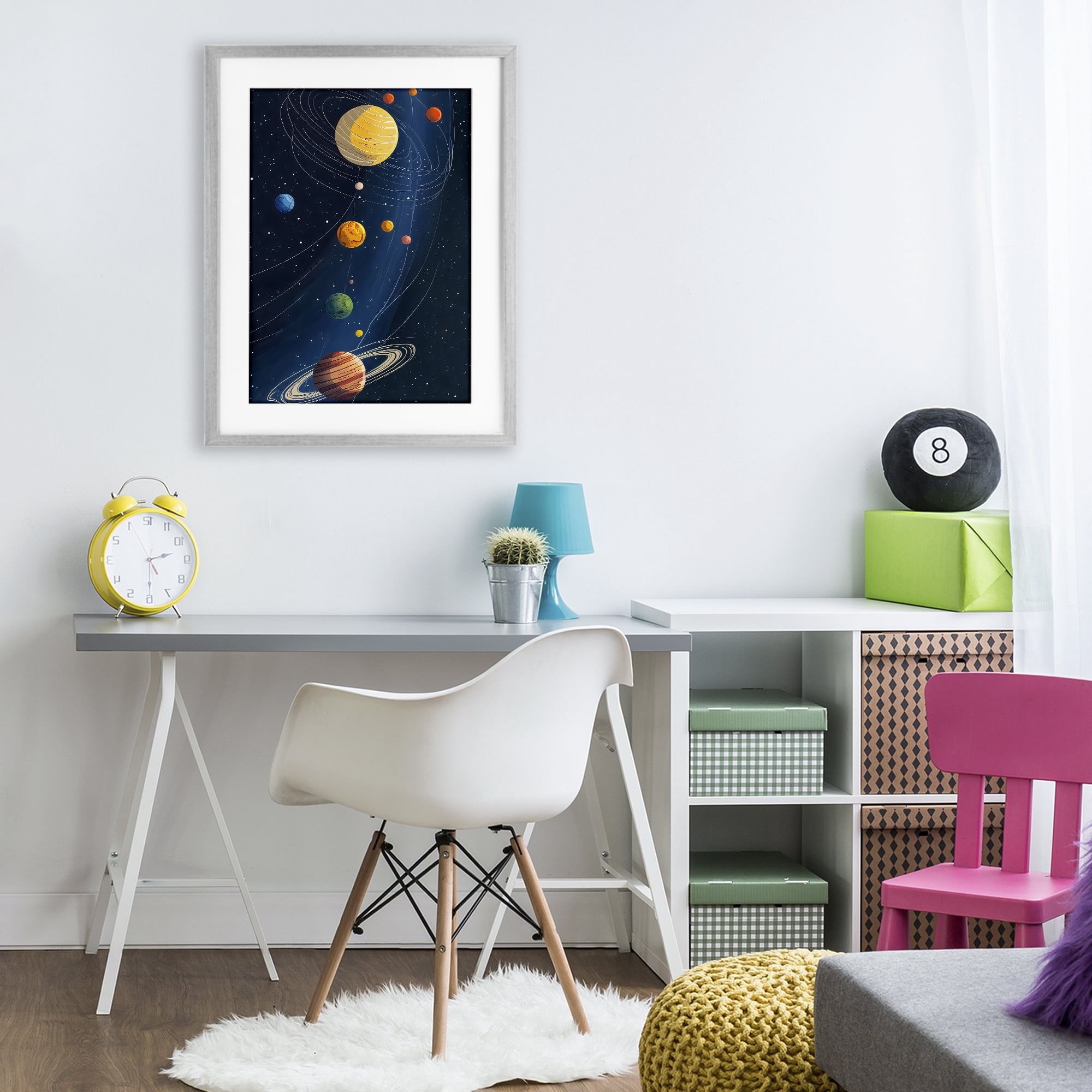 Stupell Industries Planets Aligned in Celestial Orbit Gray Framed Print Under Glass, design by Creative Studio