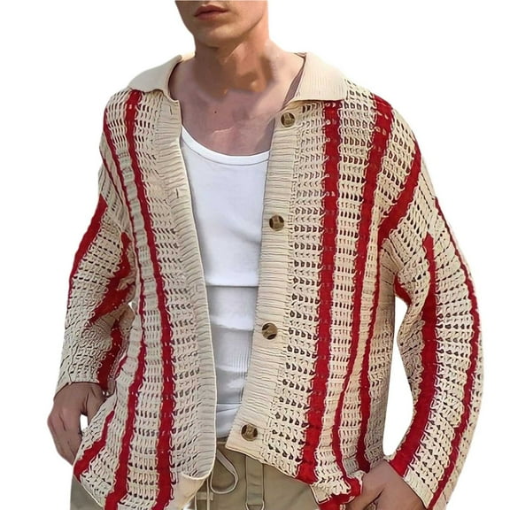 Vedolay Men's Cardigan Sweater Long Sleeve Solid Color Jacket Coat Red,XL