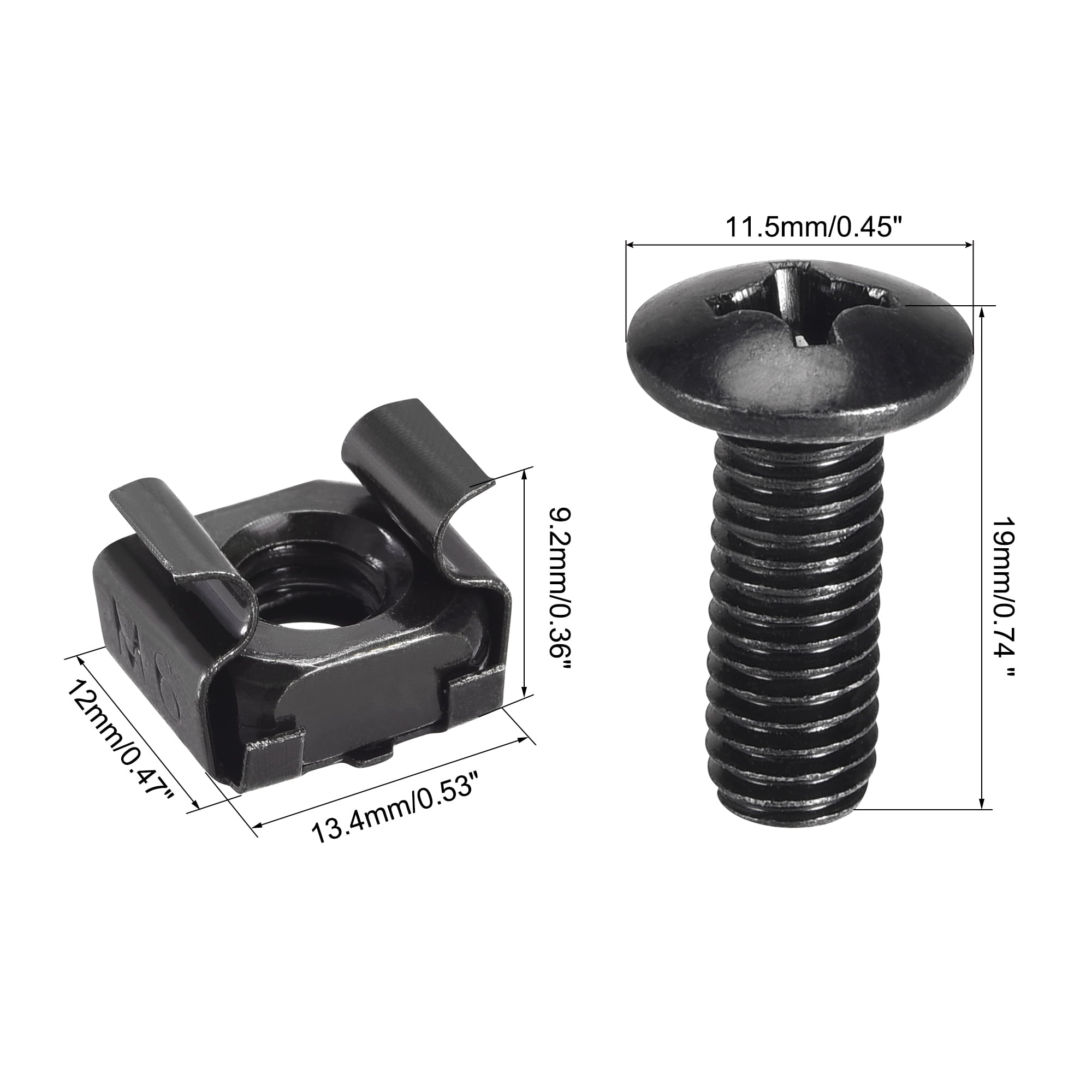 Unique Bargains M6x19mm Cage Nuts and Screws Carbon Steel for Rack Mount Server Shelve Furniture Set of 50
