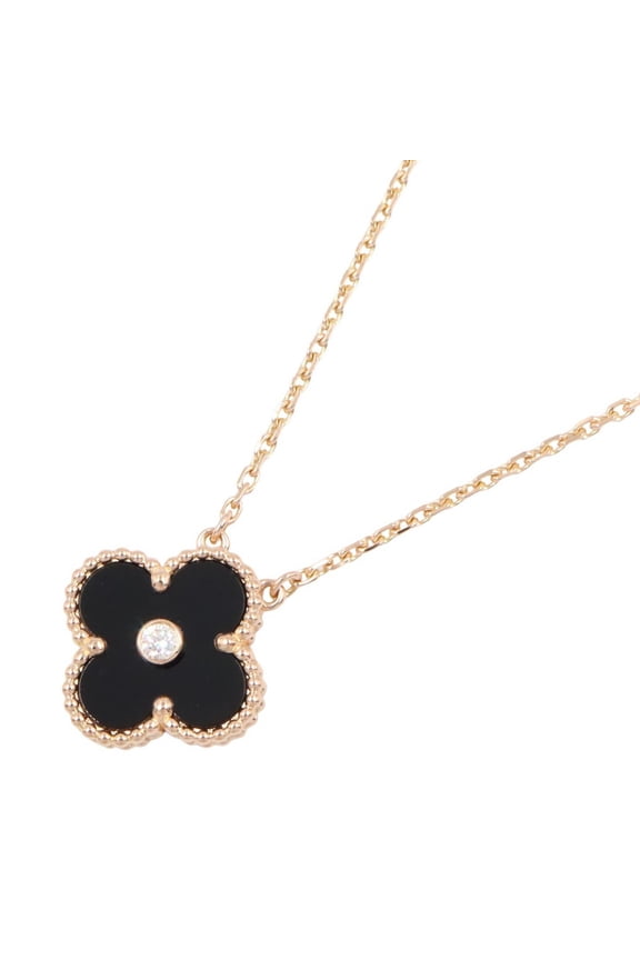 Pre-Owned Van Cleef & Arpels Vintage Alhambra Onyx 1PD Necklace - 18KPG (Pink Gold) Diamond...