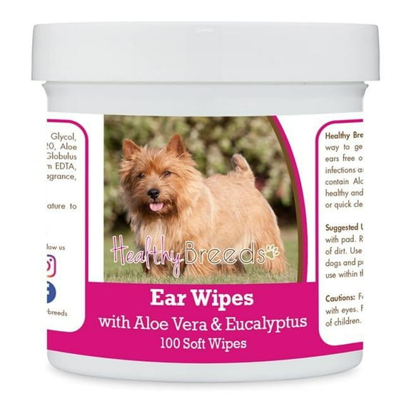 Healthy Breeds 192959824278 Norwich Terrier Ear Cleaning Wipes with Aloe & Eucalyptus for Dogs - 100 Count