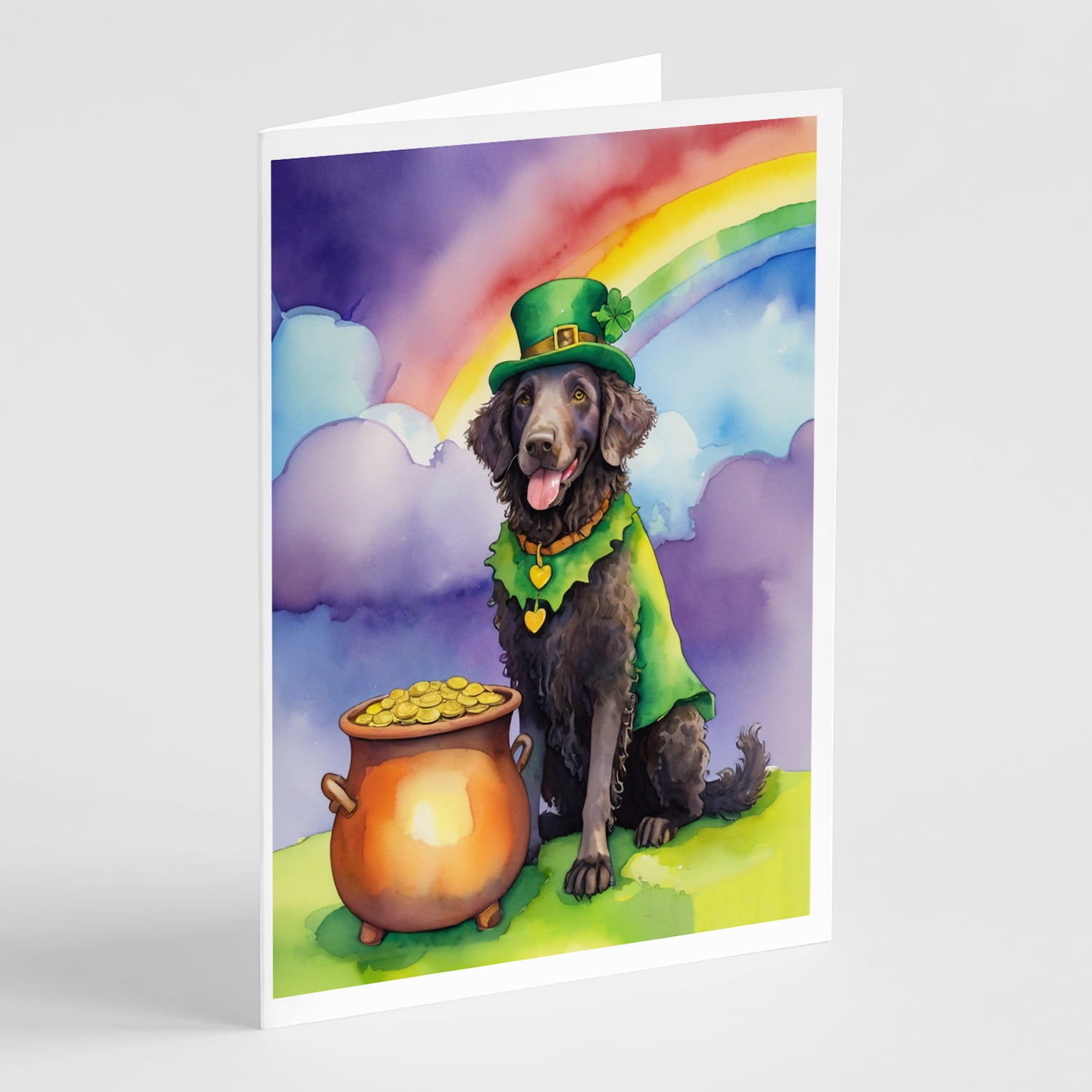 Flat-Coated Retriever St Patrick's Day Greeting Cards Pack of 8 7 in x 5 in
