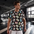 thumbnail image 3 of Wukai Colorful Retro Tape Print Men's Short-Sleeved Mesh T-Shirt,Quick-Dry Short Sleeve Workout T-Shirt-Large, 3 of 8